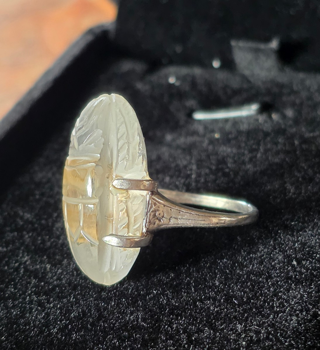 Art Nouveau Silver Ring With Rock Crystal Scarab-photo-2