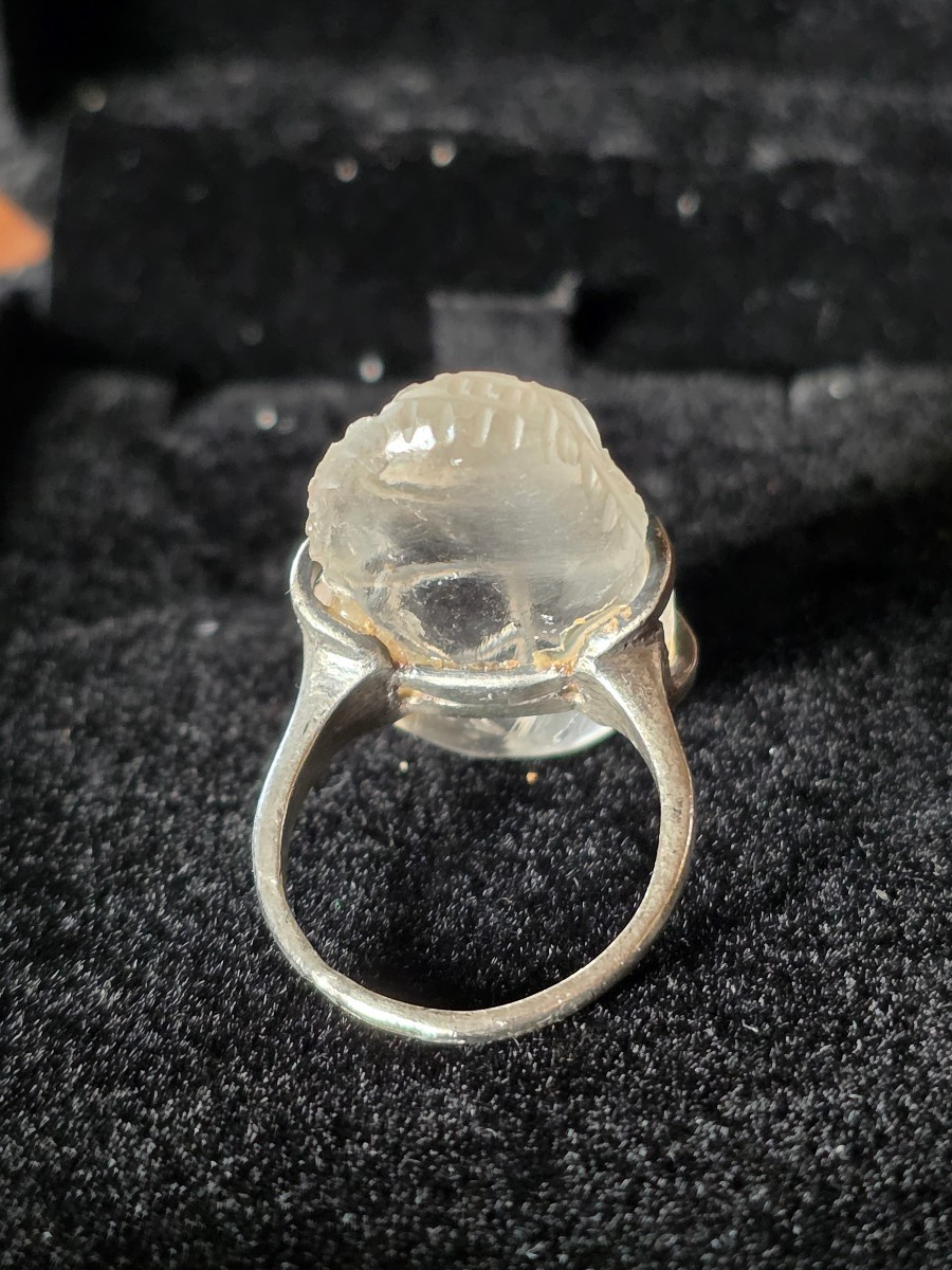 Art Nouveau Silver Ring With Rock Crystal Scarab-photo-3