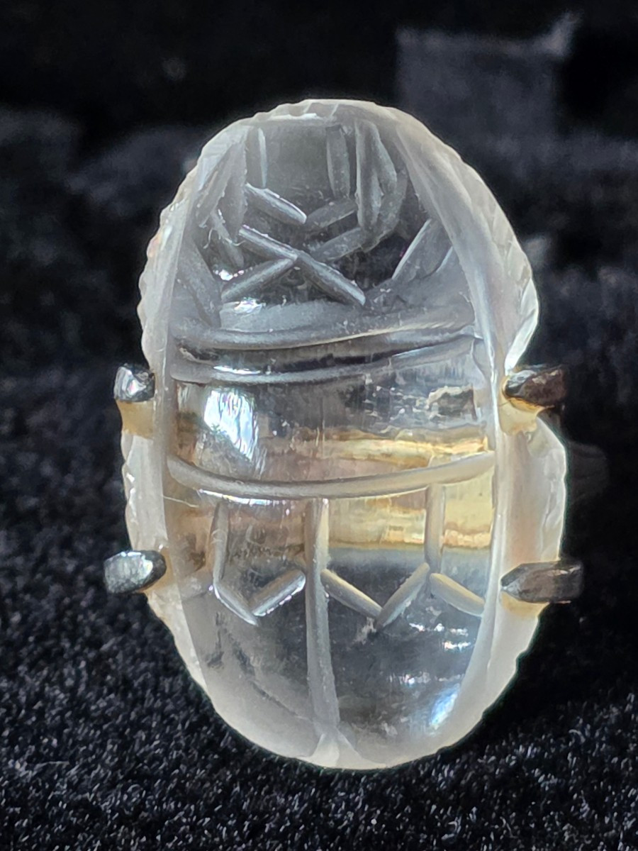 Art Nouveau Silver Ring With Rock Crystal Scarab