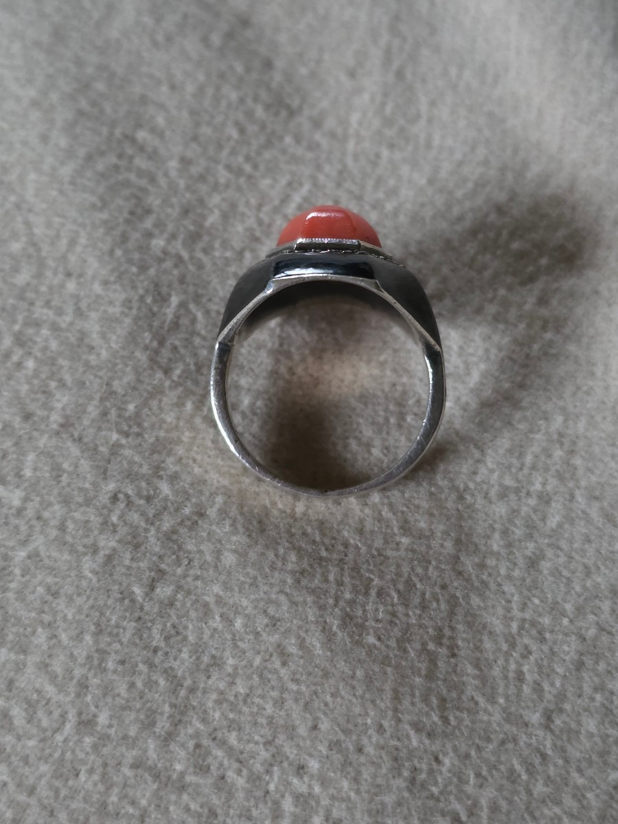 Bague en argent laque noir et corail  1930-photo-4