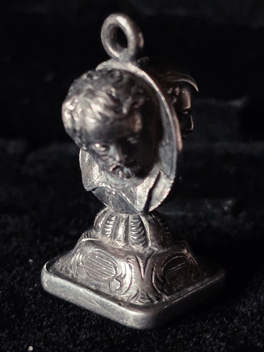 Sceau pendentif  en argent  homme et femme 19 eme siecle-photo-4