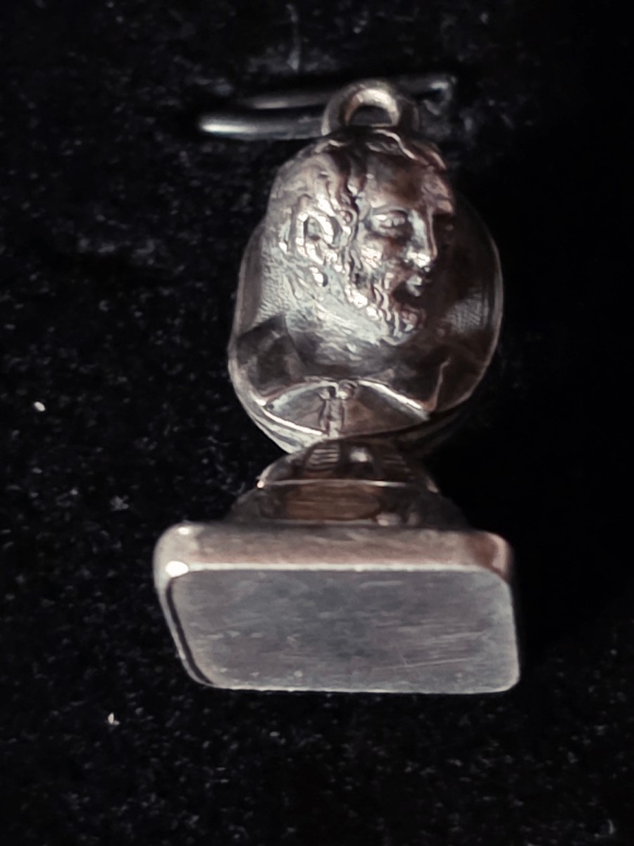Sceau pendentif  en argent  homme et femme 19 eme siecle-photo-1