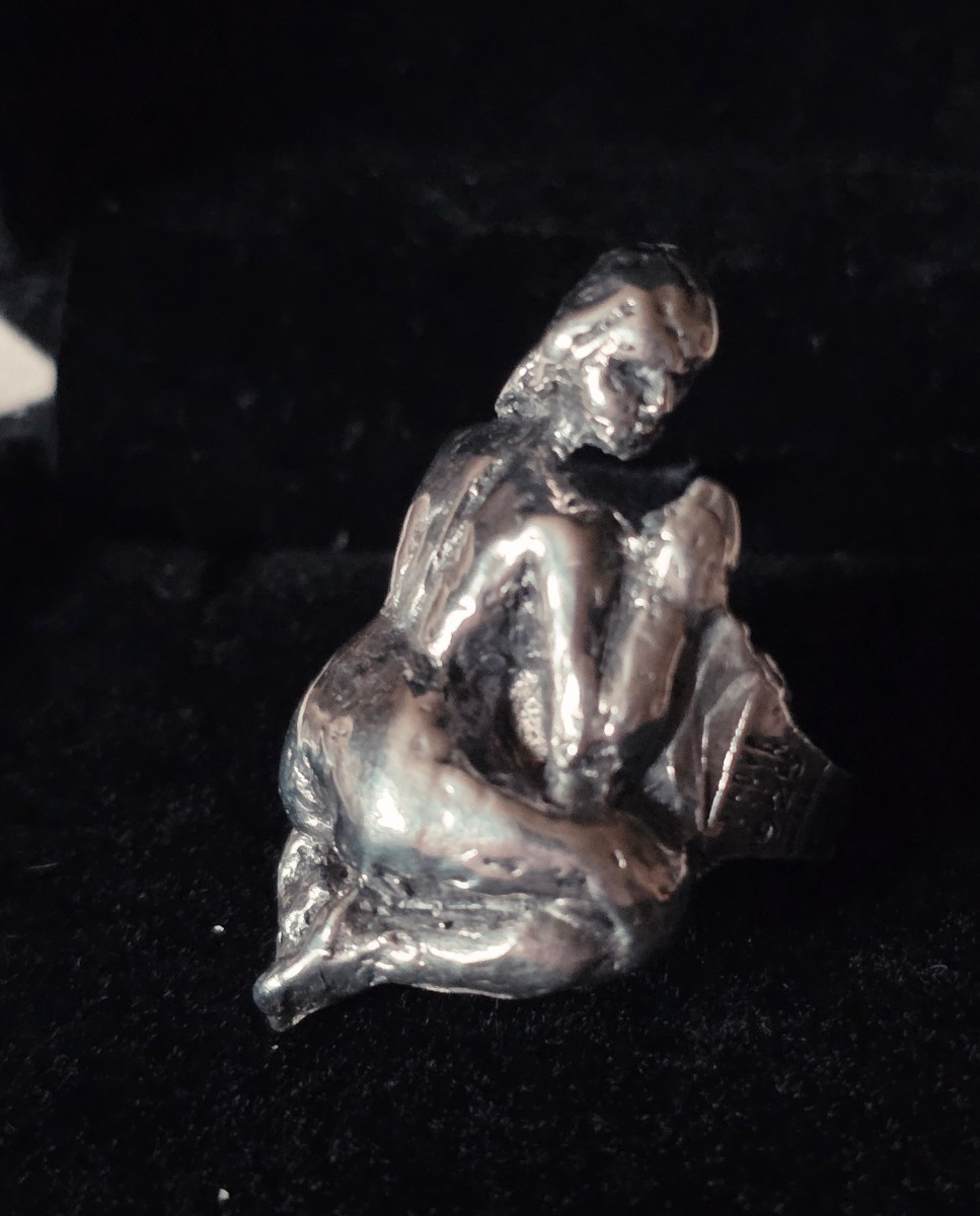 Nude Woman Ring In Silver, Circa 1950-photo-3