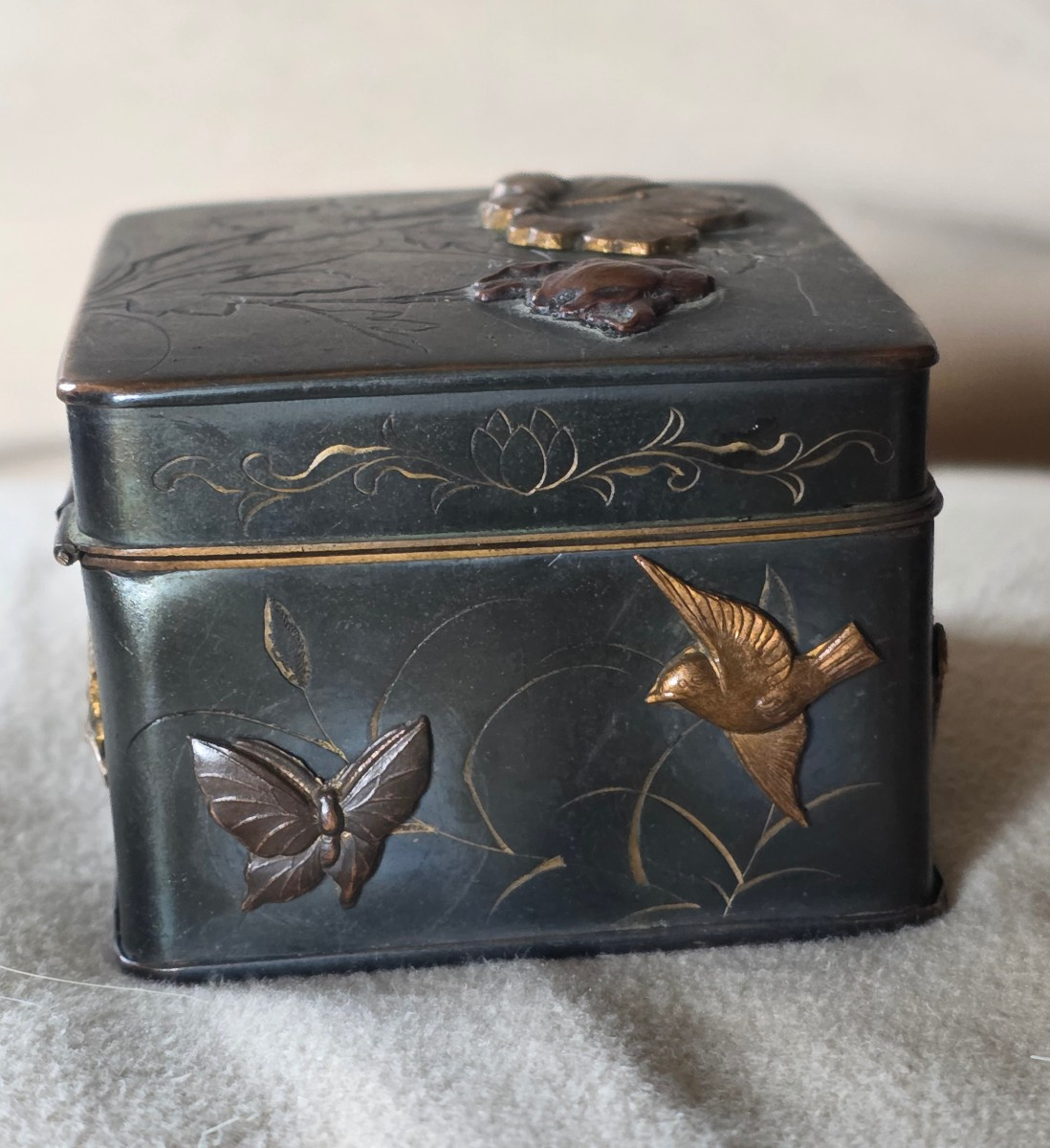 Japanese Metal Box With Insect, 19th Century-photo-1