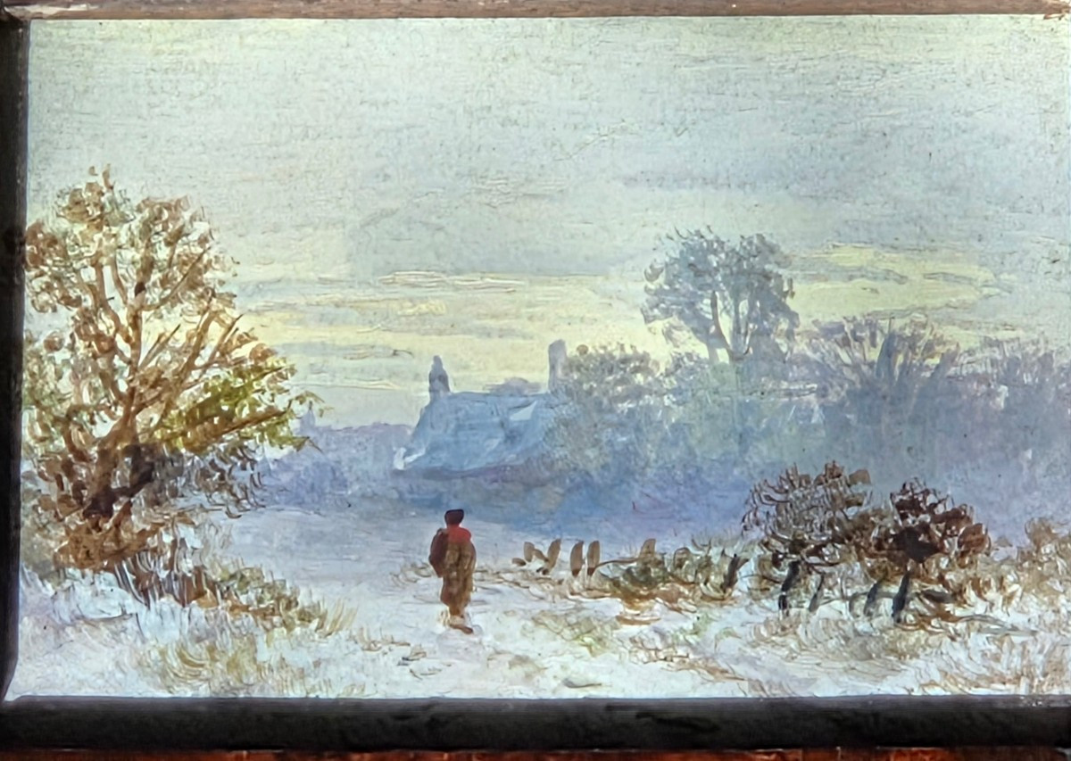 Miniature paysage enneige gouache fin 19 eme-photo-2