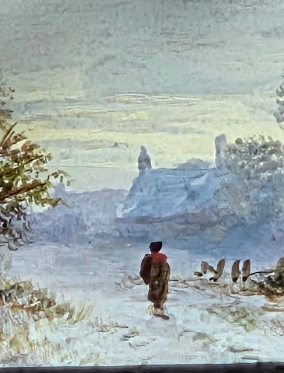 Miniature paysage enneige gouache fin 19 eme-photo-4