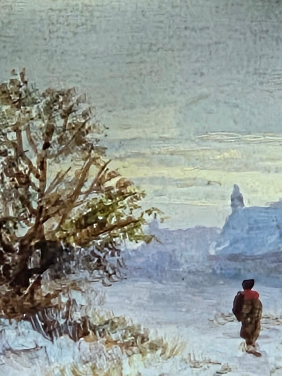 Miniature paysage enneige gouache fin 19 eme-photo-1