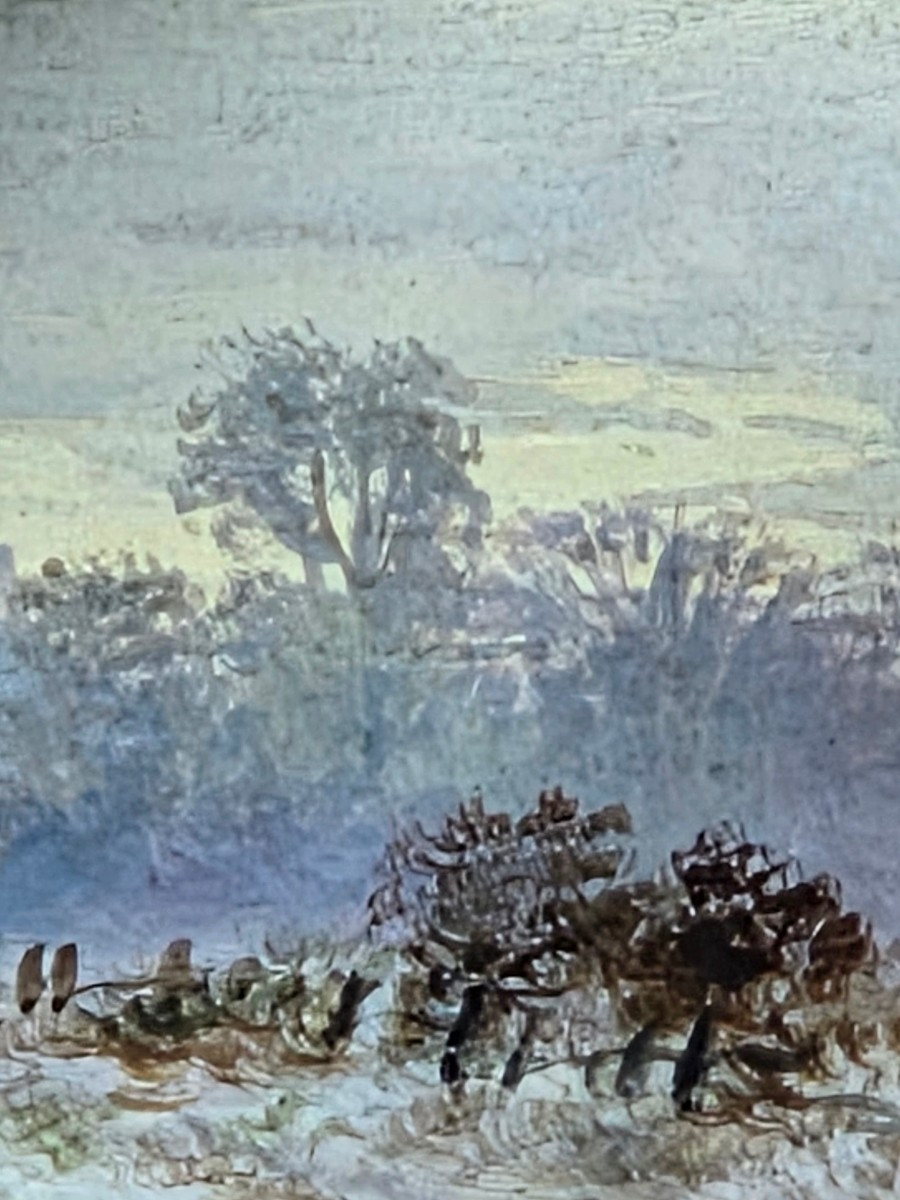 Miniature paysage enneige gouache fin 19 eme-photo-2