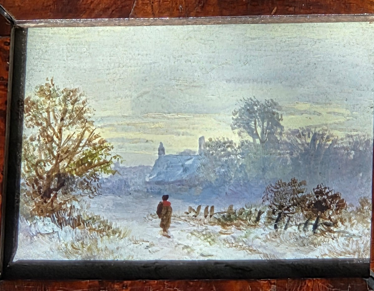 Miniature paysage enneige gouache fin 19 eme-photo-4