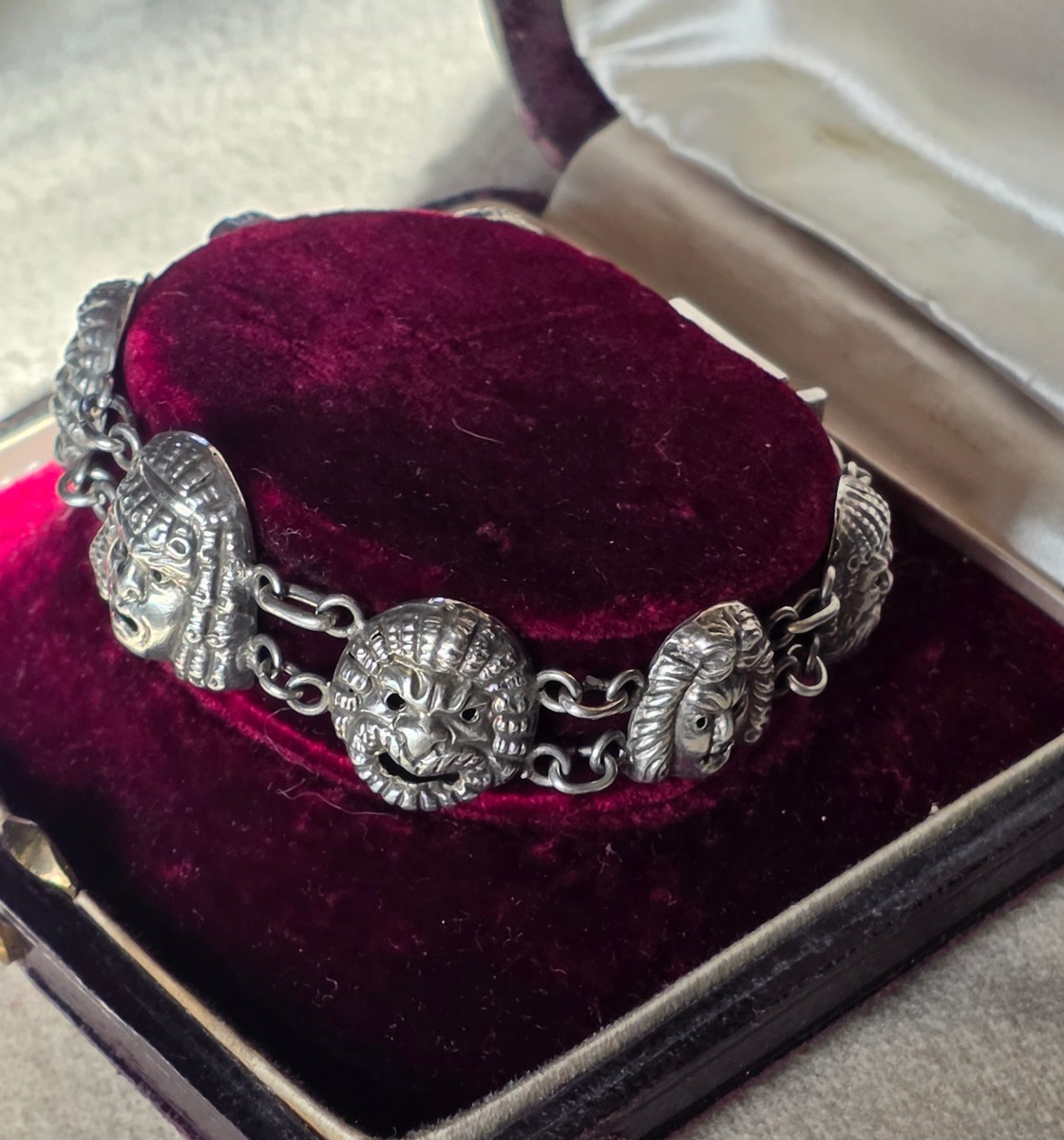 Silver Bracelet With A Theatrical Mask Design, Circa 1900-photo-3