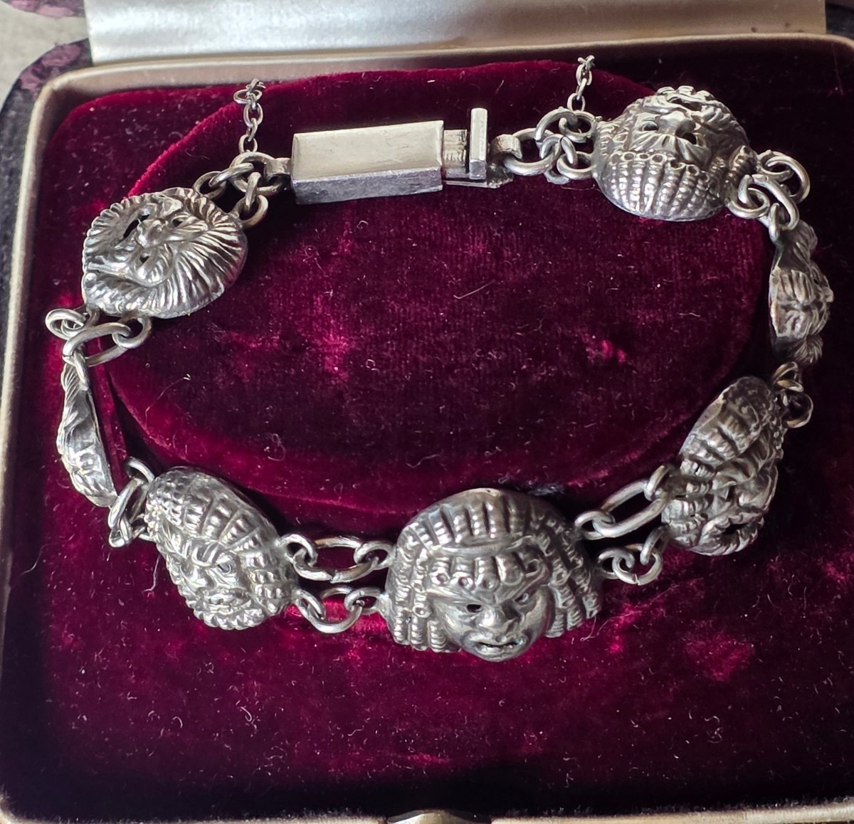 Silver Bracelet With A Theatrical Mask Design, Circa 1900-photo-4