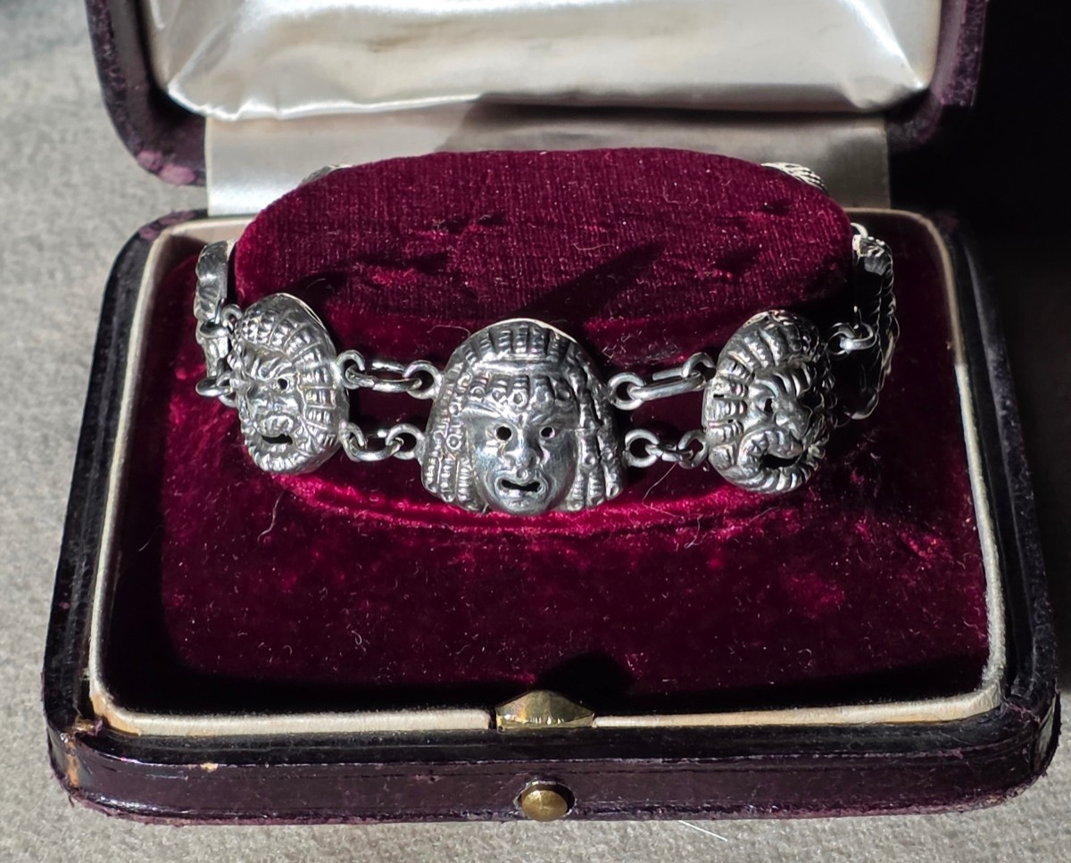 Silver Bracelet With A Theatrical Mask Design, Circa 1900