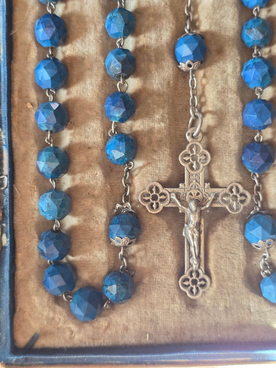 Chapelet en argent et lapis lazuli dans son ecrin 19 eme siecle-photo-2