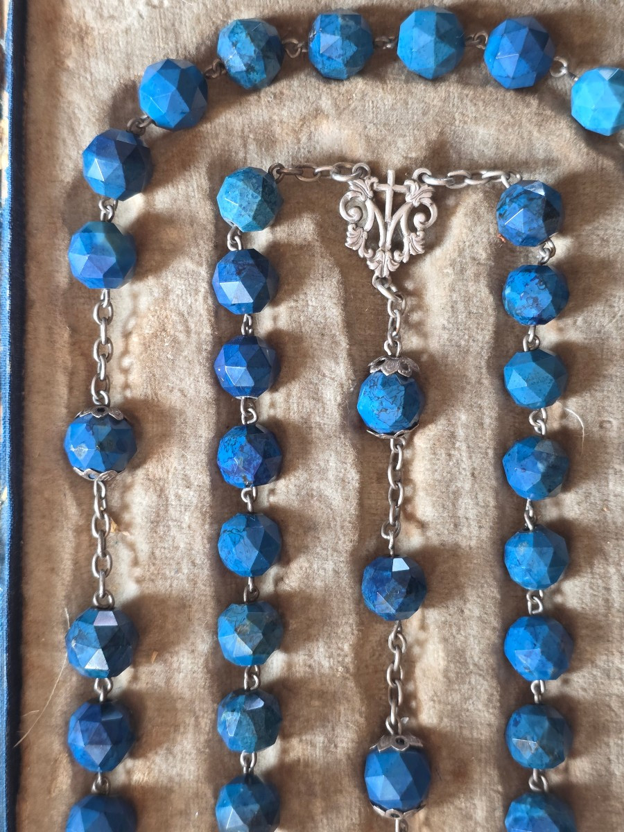 Chapelet en argent et lapis lazuli dans son ecrin 19 eme siecle-photo-3