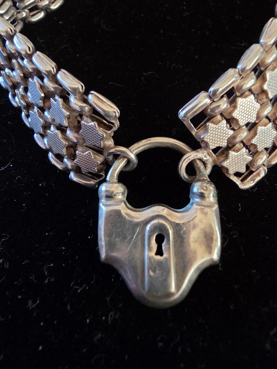 Silver Bracelet With Padlock Clasp 19th Century-photo-3