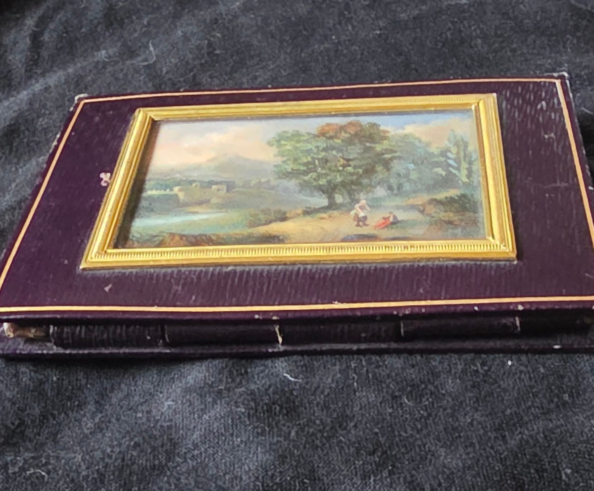 Carnet intime en maroquin violet et miniature 19 eme-photo-1