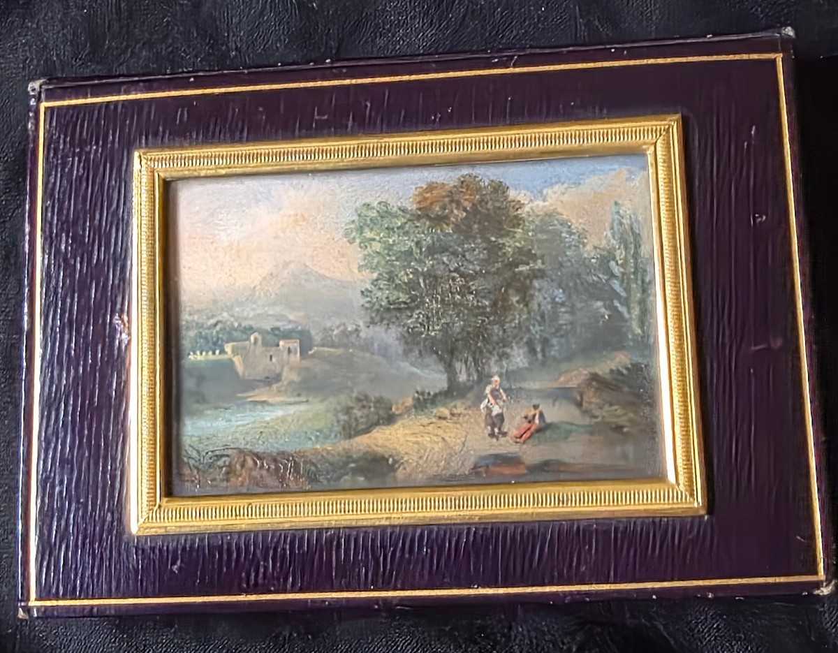 Carnet intime en maroquin violet et miniature 19 eme-photo-2