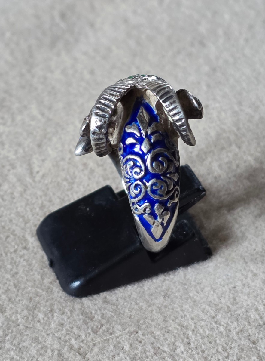 Bague belier en argent et email-photo-3