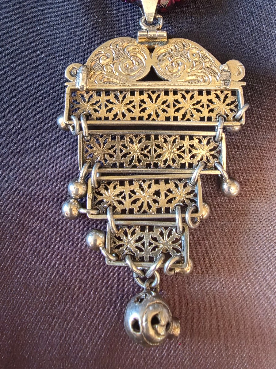 Collier  en grenat et pendentif articulé en vermeil-photo-3