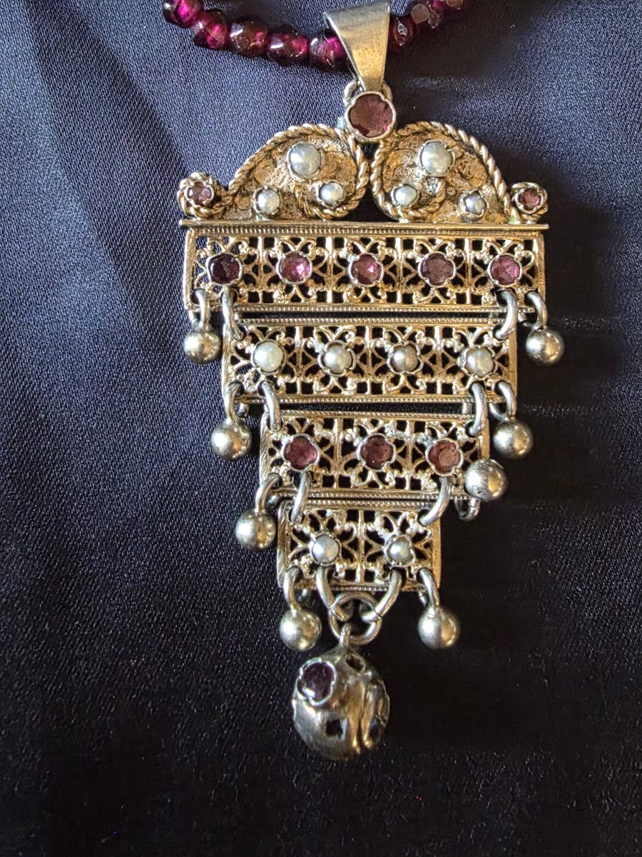 Collier  en grenat et pendentif articulé en vermeil-photo-1