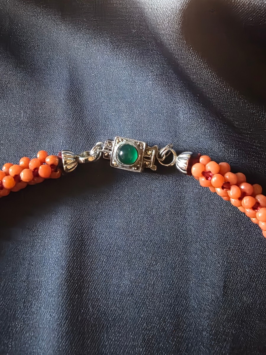Braided Coral Necklace Circa 1930-photo-3