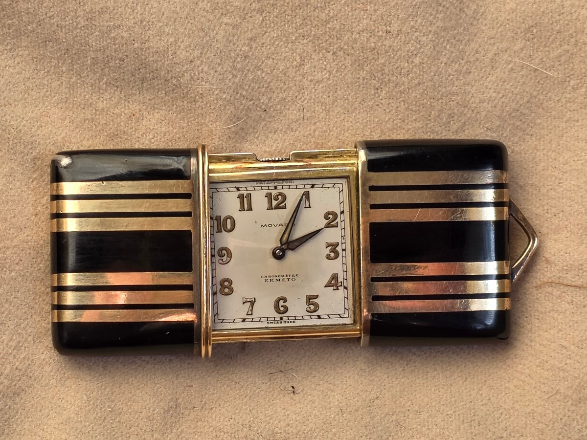 Montre pendentif vermeil et laque arr deco-photo-2