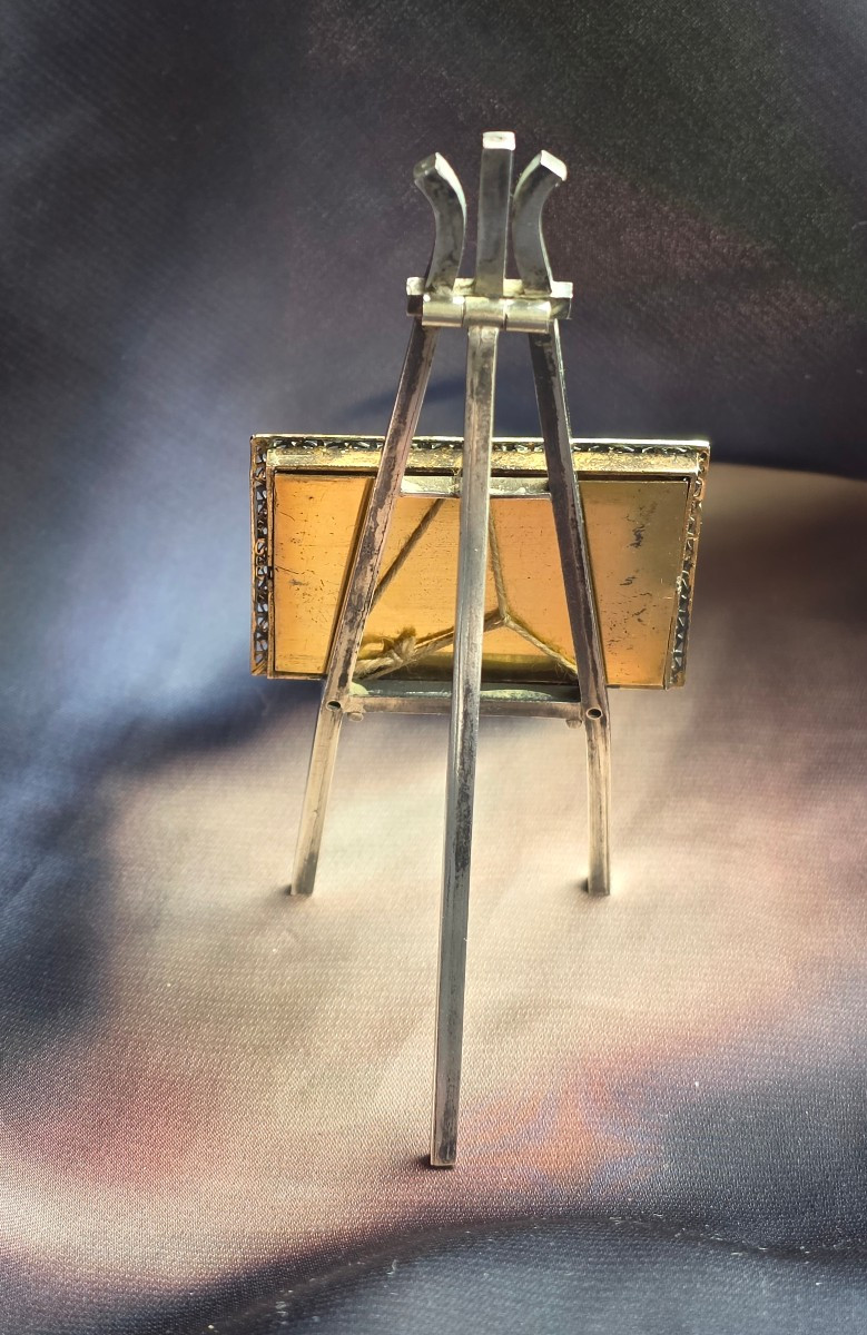Chevalet en argent et tableau  miniature de franck Brissot19 eme siecle-photo-4
