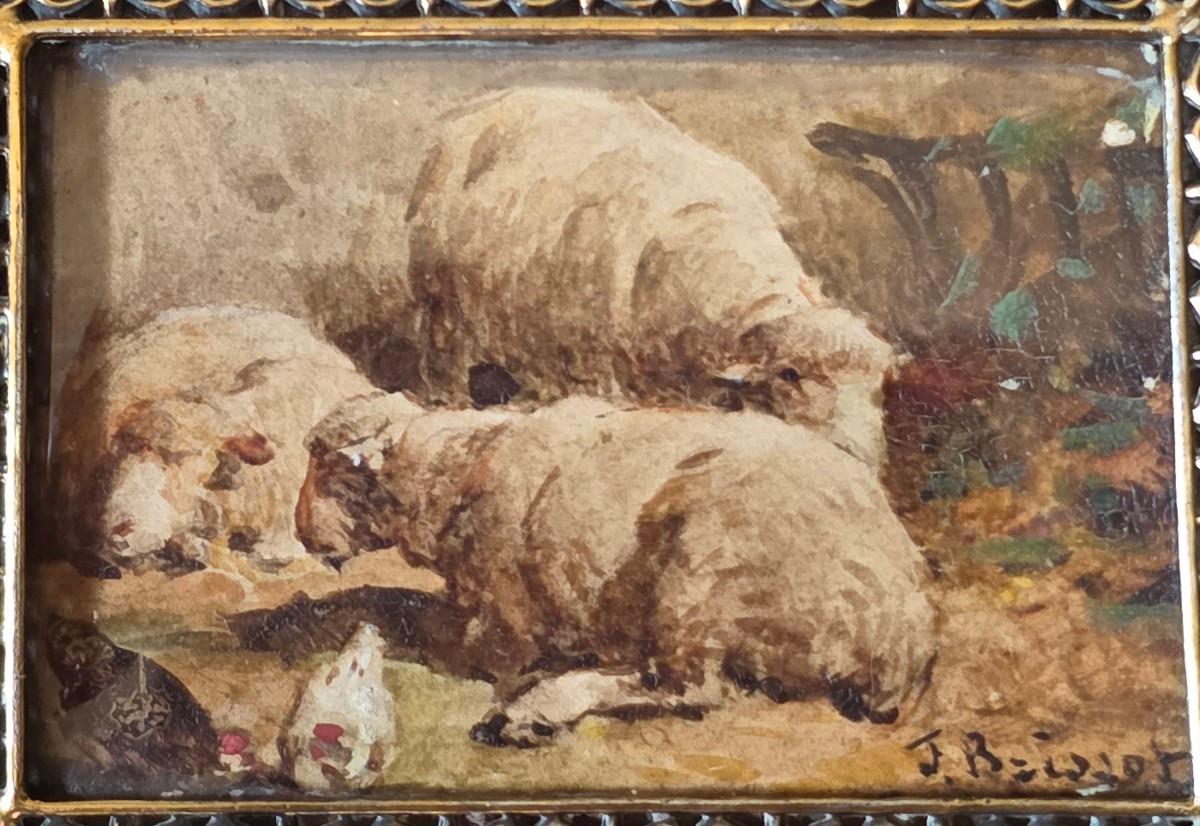 Chevalet en argent et tableau  miniature de franck Brissot19 eme siecle-photo-2