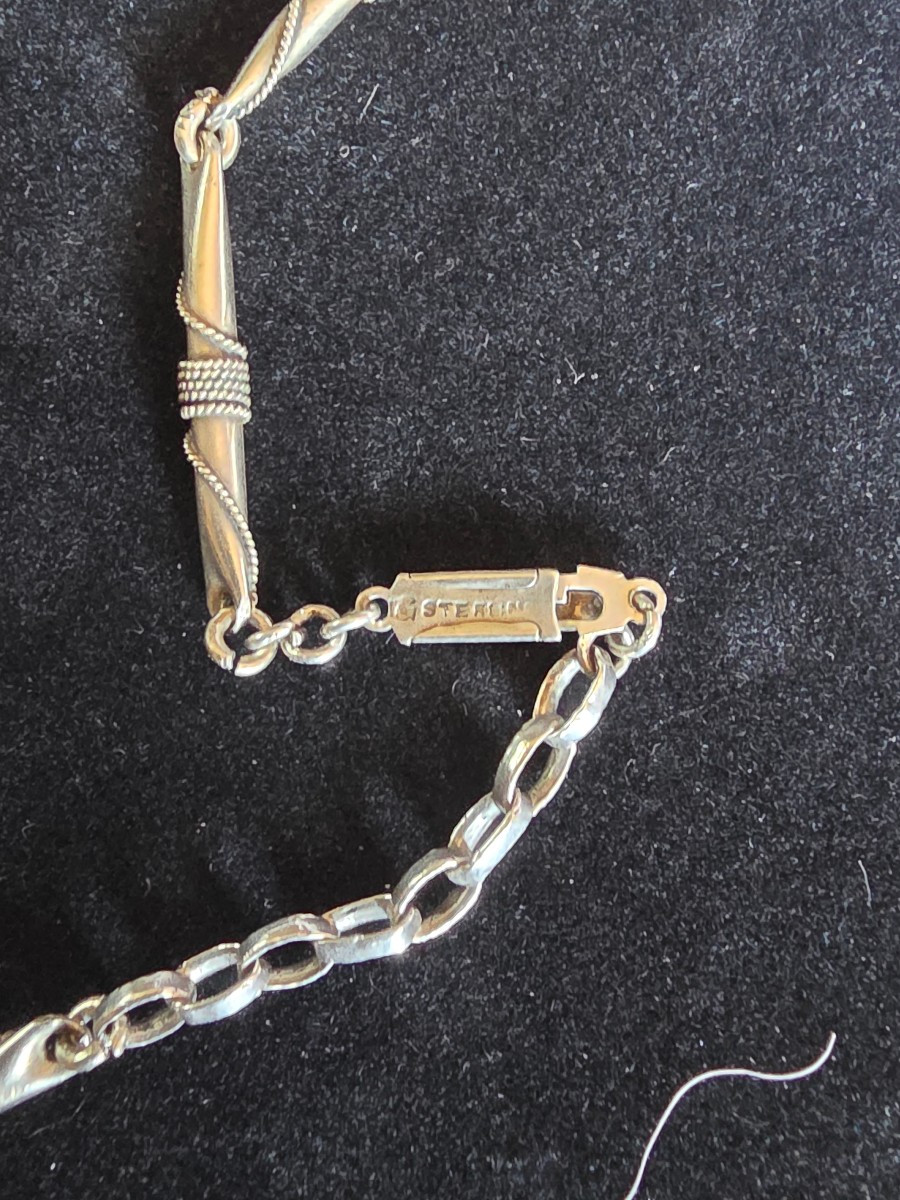 Collier en argent laqué et pierre vers 1900-photo-2