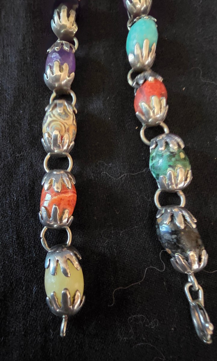 Paire de bracelet en argent et pierres vers 1950-photo-2