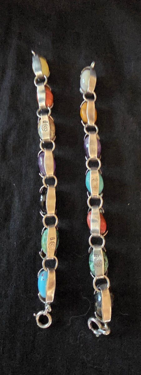 Paire de bracelet en argent et pierres vers 1950-photo-3