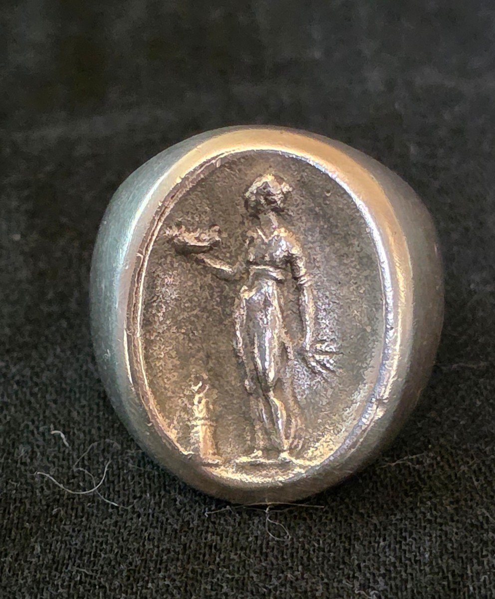 Engraved Silver Signet Ring With Intaglio
