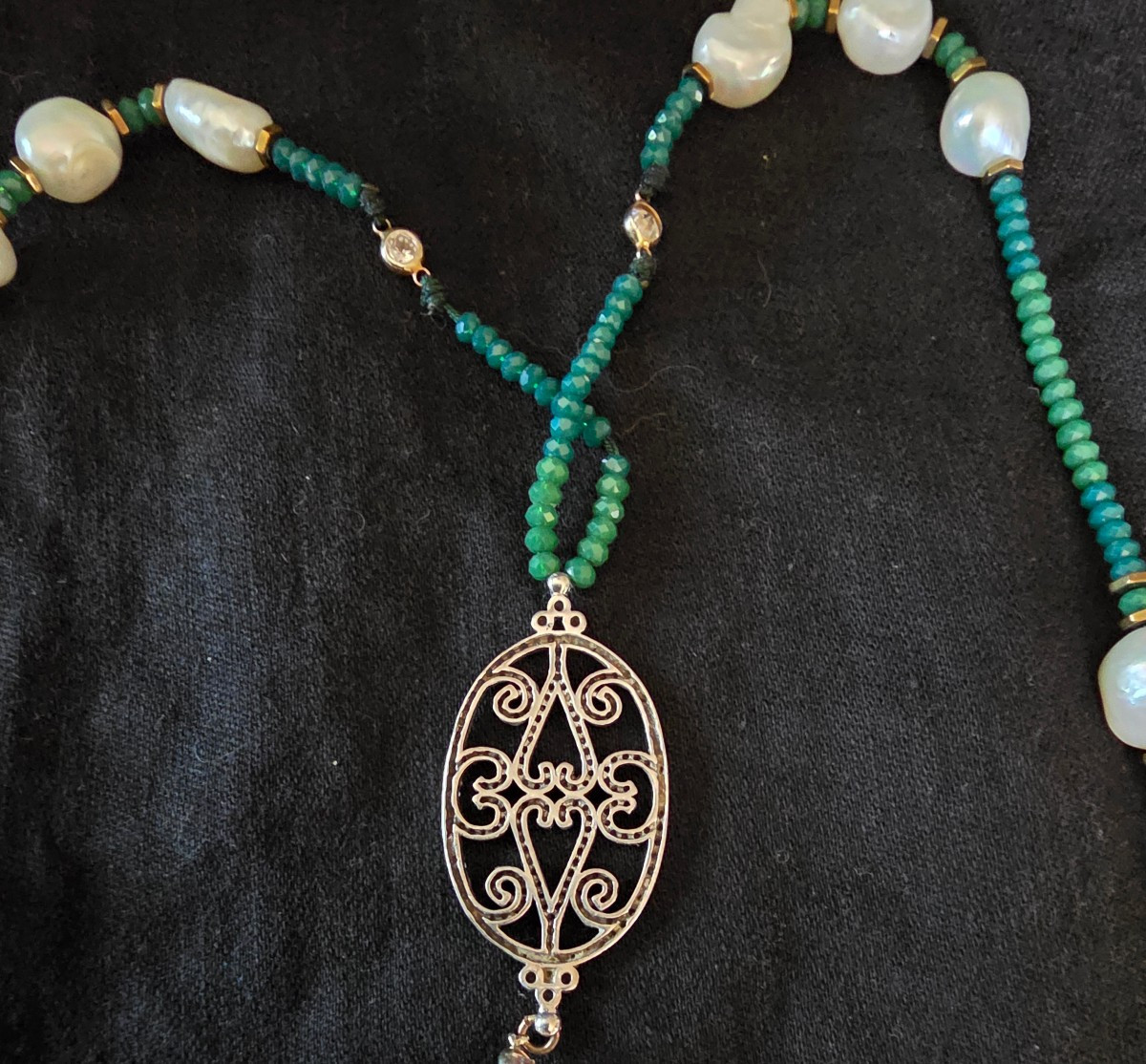 Long Necklace In Silver, Pearls And Agates-photo-2