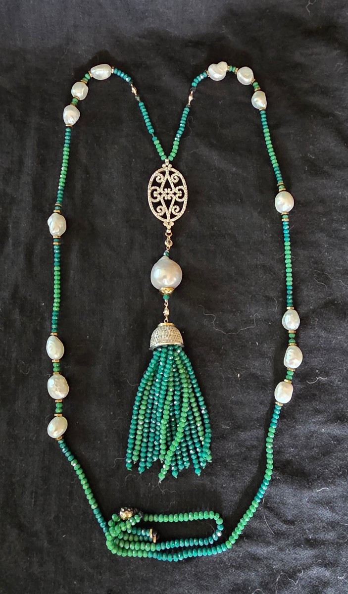 Long Necklace In Silver, Pearls And Agates-photo-4