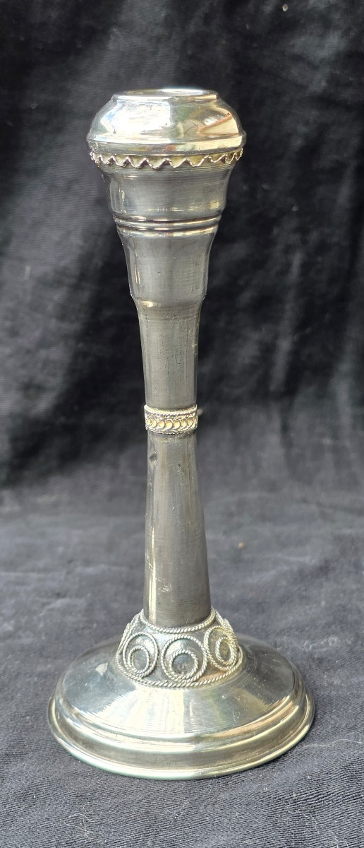Paire de bougeoirs de voyage en argent-photo-2