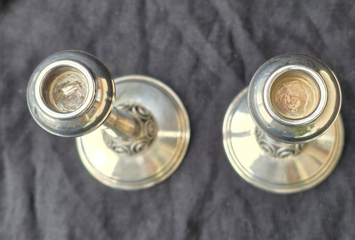 Paire de bougeoirs de voyage en argent-photo-1