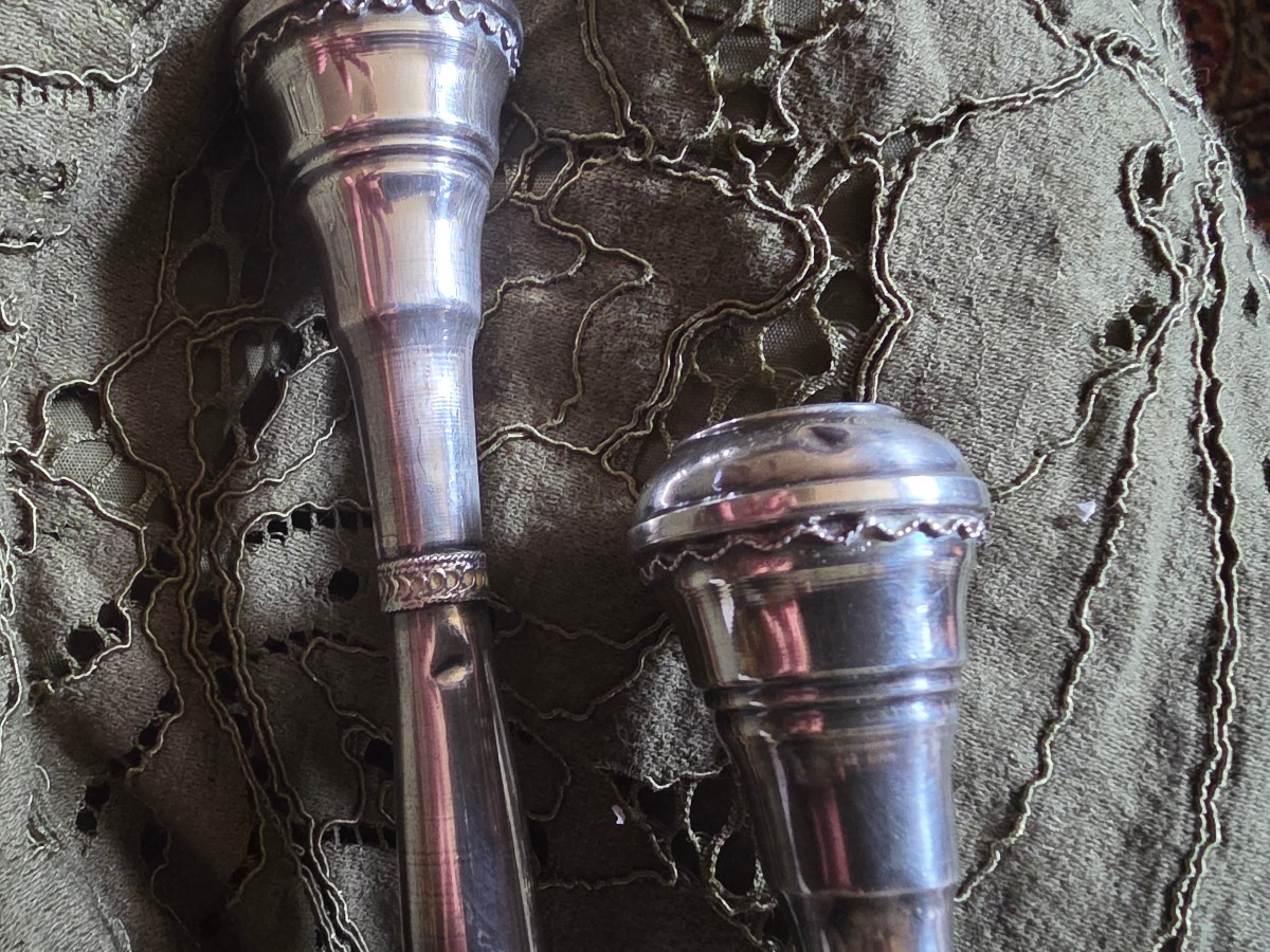Paire de bougeoirs de voyage en argent-photo-2