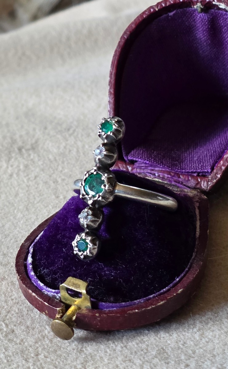 Bague en argent emeraude et diamant  début 19 ème.siecle-photo-2