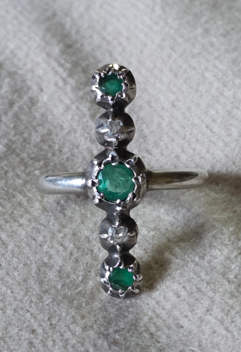 Bague en argent emeraude et diamant  début 19 ème.siecle-photo-3