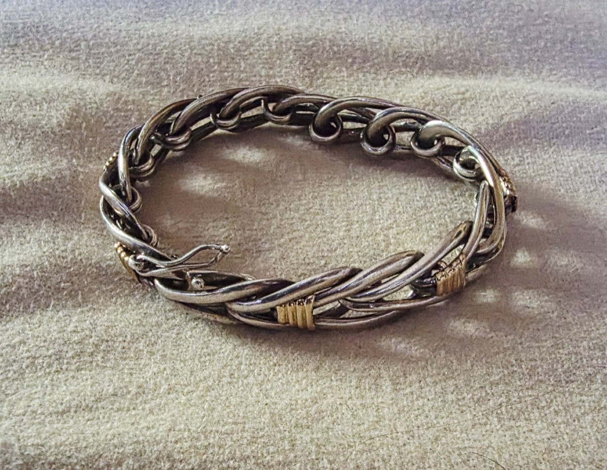 Bracelet gourmette en argent et or vers 1960-photo-2