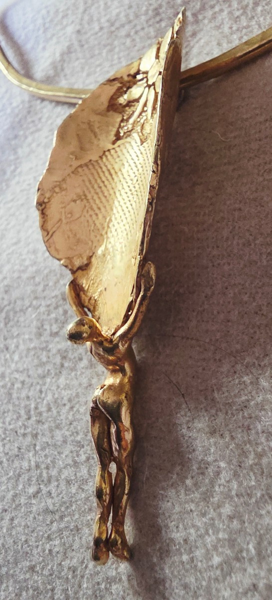 Necklace By Artist In Bronze Femme A La Palme Circa 1980-photo-2