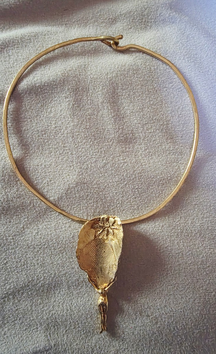 Necklace By Artist In Bronze Femme A La Palme Circa 1980-photo-1