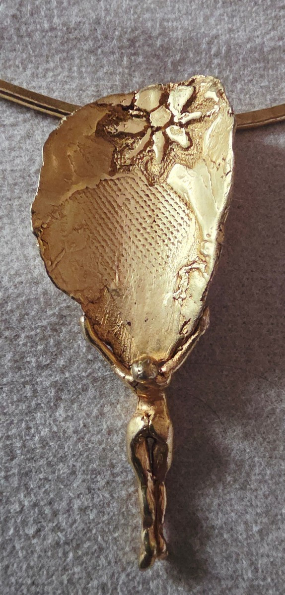 Necklace By Artist In Bronze Femme A La Palme Circa 1980-photo-2