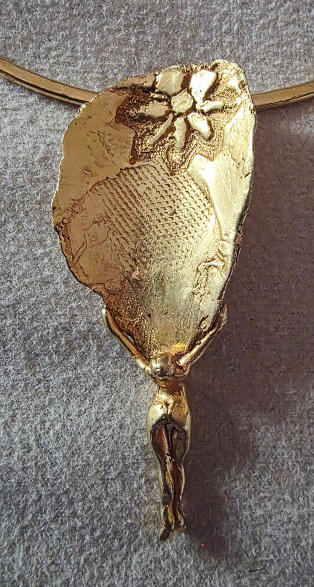 Necklace By Artist In Bronze Femme A La Palme Circa 1980