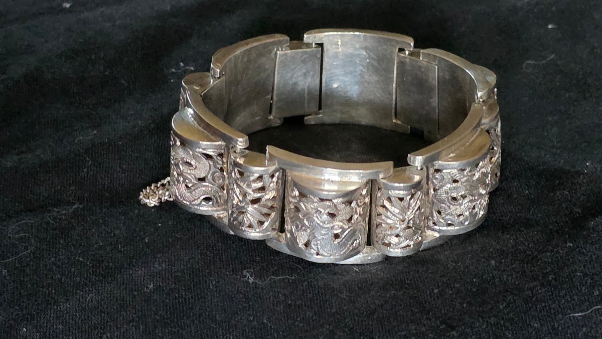 Bracelet  tank en argent Indochine vers 1930-photo-3