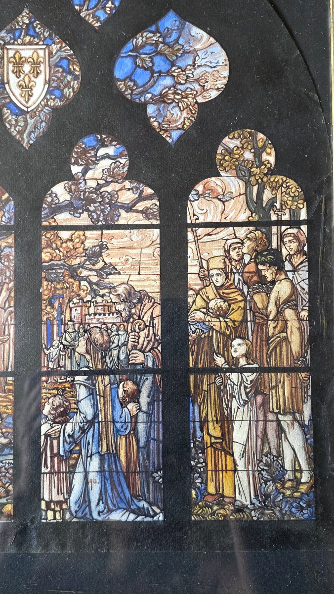 Gouache sur papier Projet de vitraux par Bessac 19 ème siècle -photo-2