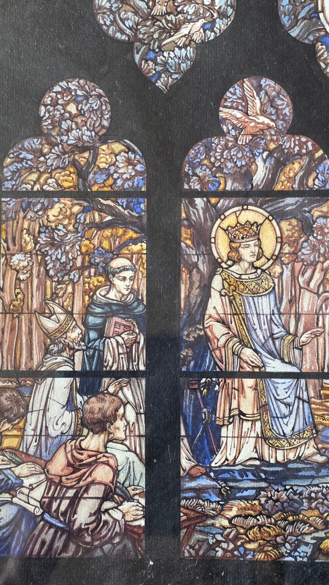 Gouache sur papier Projet de vitraux par Bessac 19 ème siècle -photo-3