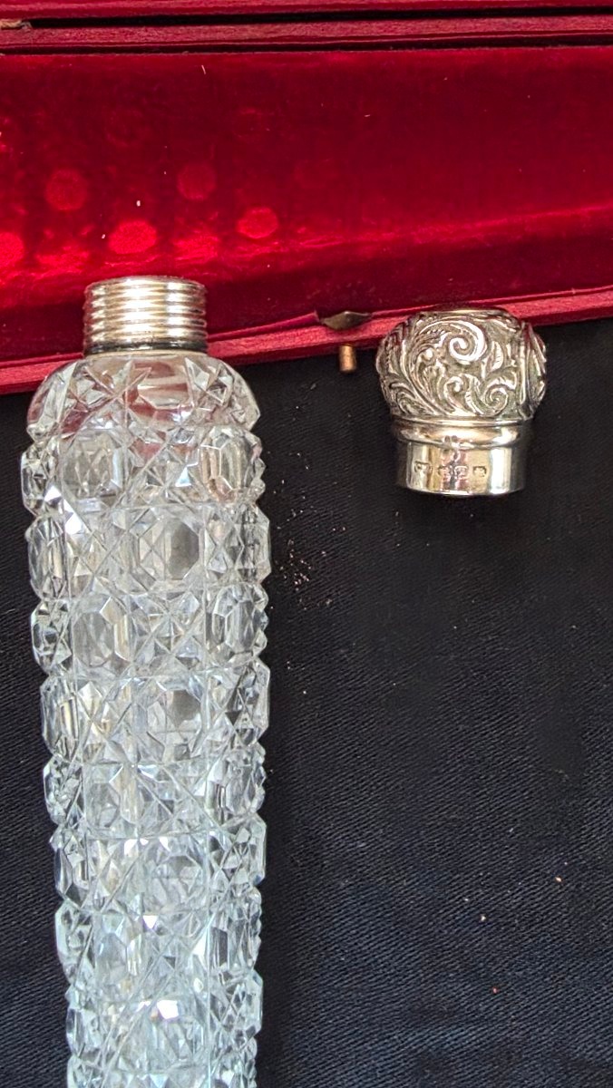 Large Crystal And Silver Bottle In Its Case-photo-3