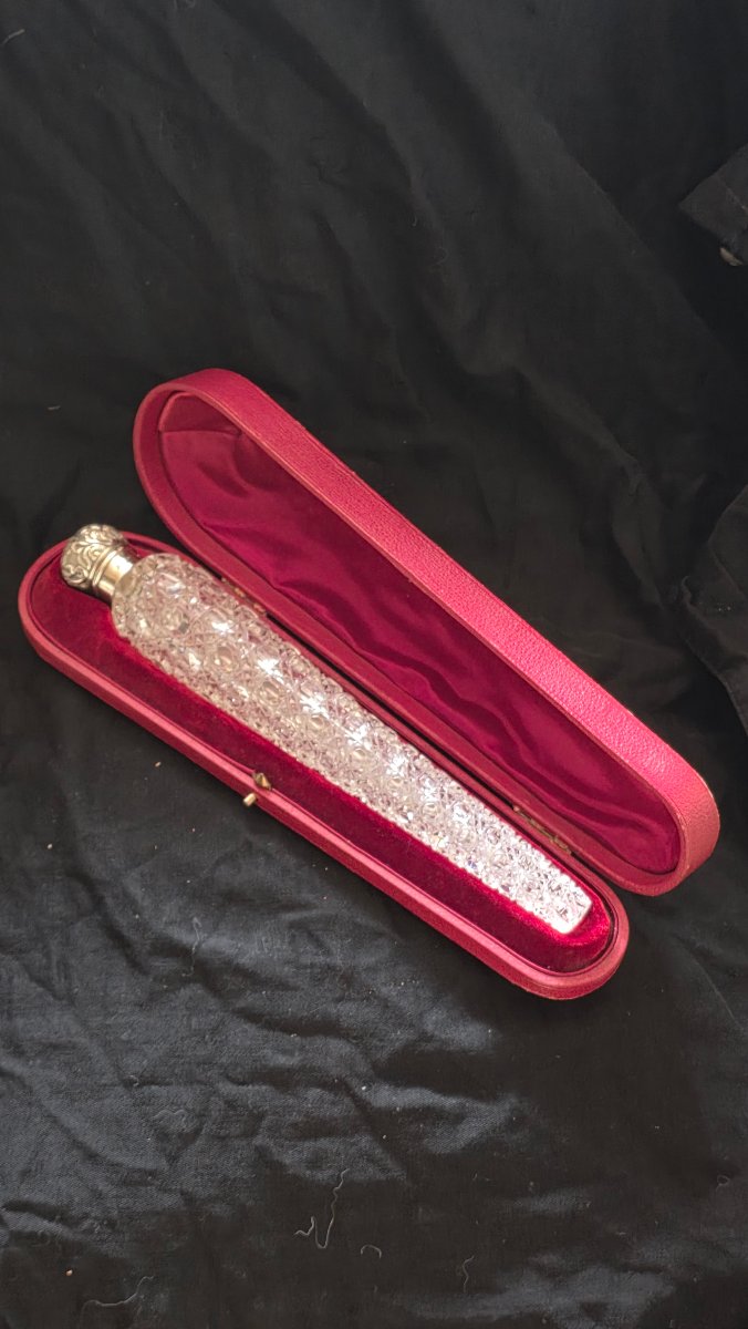 Large Crystal And Silver Bottle In Its Case