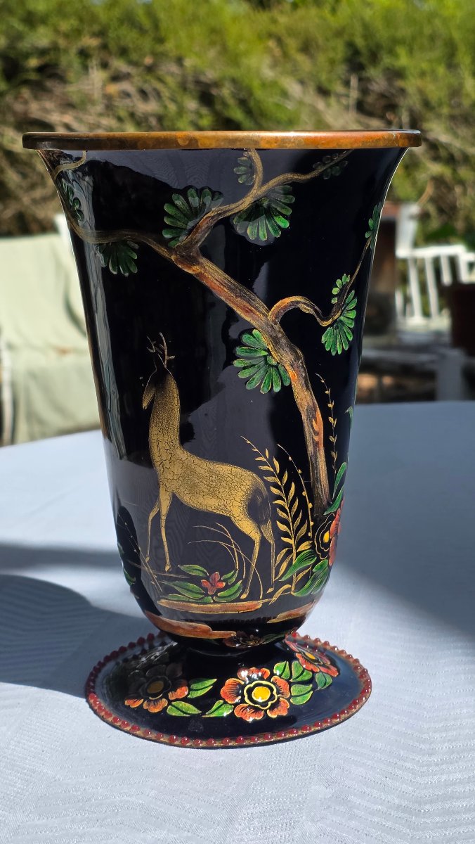 Enameled Copper Vase, Circa 1950, René Bonhomme, Limoges-photo-2